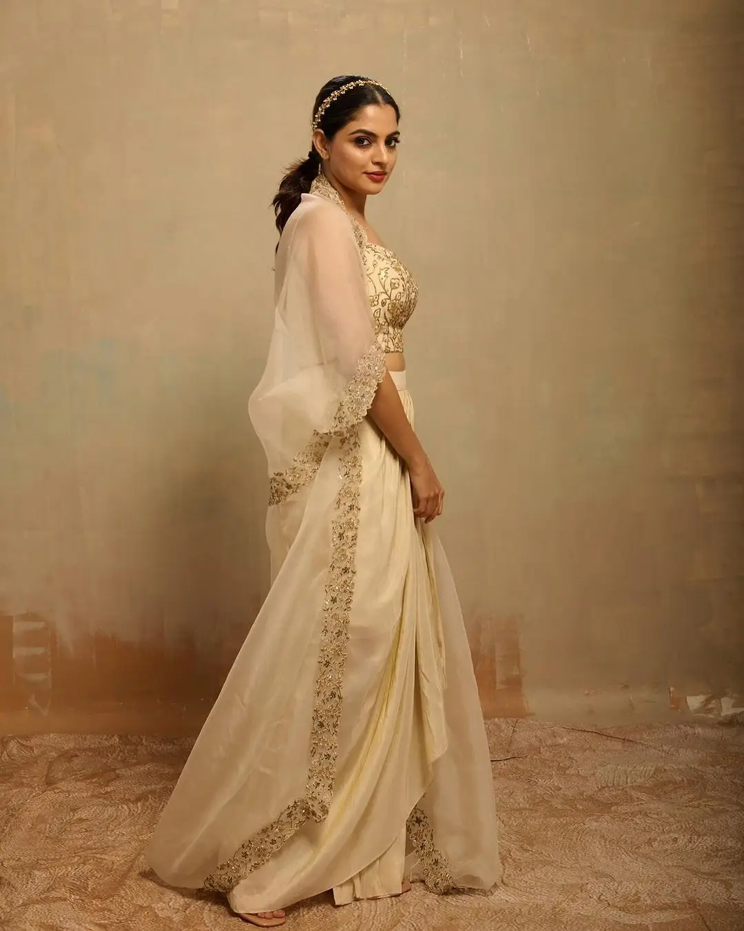 Nikhila Vimal Stills in White Designer Lehenga Choli Voni